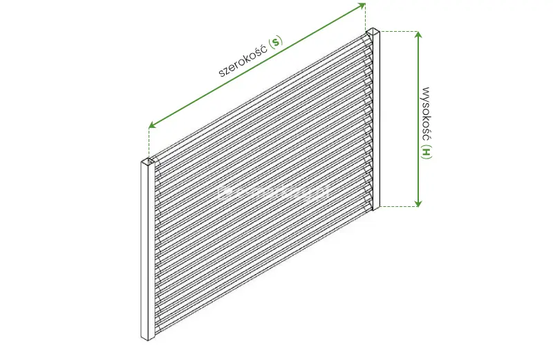 Maksymalna szerokość S panelu żaluzjowego to 6m, a maksymalna ilość paneli w systemie to 18 sztuk, co daje ok. 2,5m wysokości