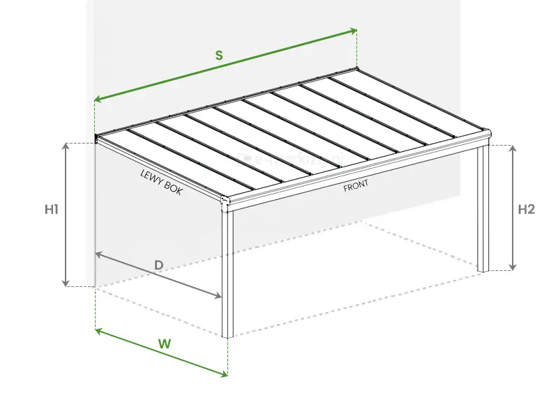 Wzmocniona konstrukcja aluminiowa z powiększoną belką przednią Terano XXL - Pomiar szerokości, wysięgu, oraz wysokości