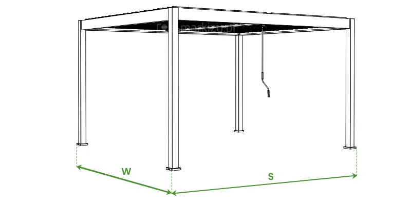 Instrukcja pomiaru tarasu szerokości i wysięgu przed zamówieniem pergoli tarasowej Marlo Duo z dachem lamelowej