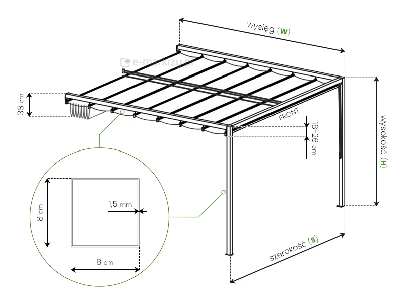 Pergola rzymska dragon scienna wymiary systemu 2 podporowego