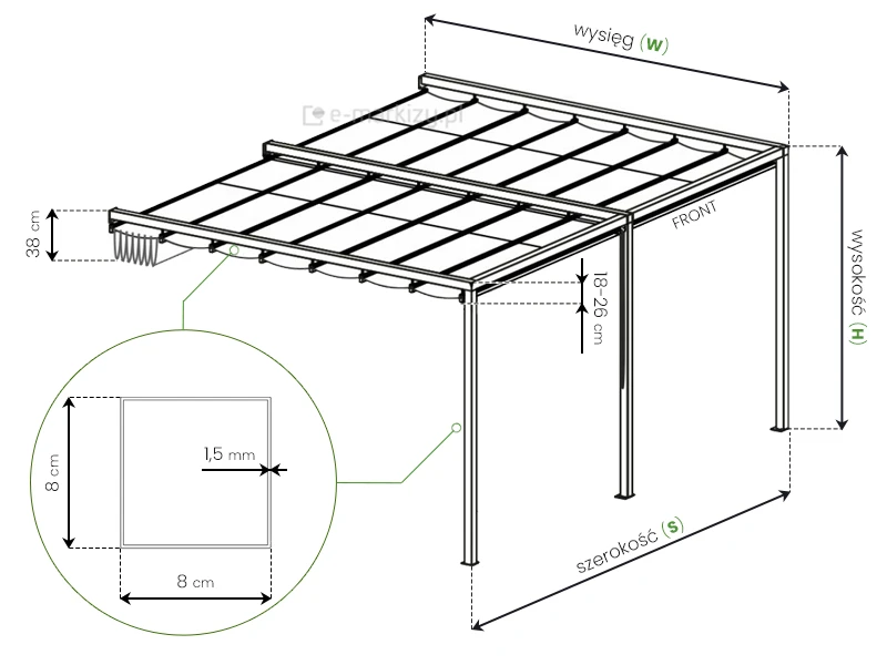 Pergola rzymska dragon scienna wymiary systemu 3 podporowego