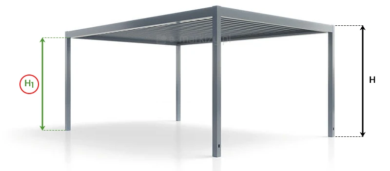 Standardowa wysokość podpór pergoli bioklimatycznej SB450 to 280cm