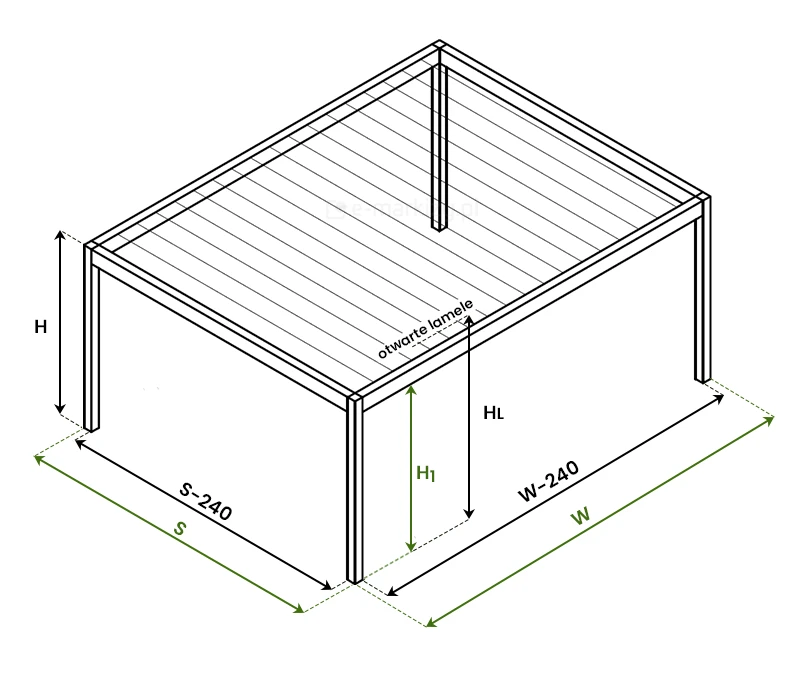 Szczegóły wymiarowania pergoli wolnostojącej Aluprof SB 450