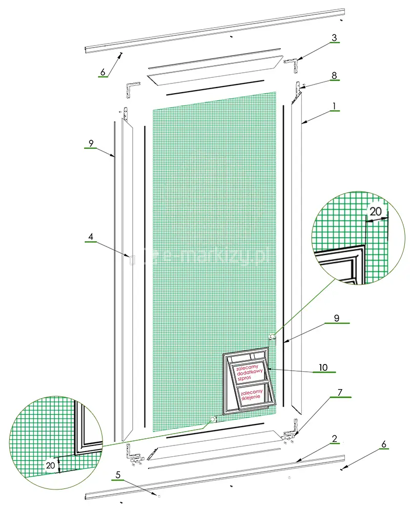 Komponenty moskitiery slider mol