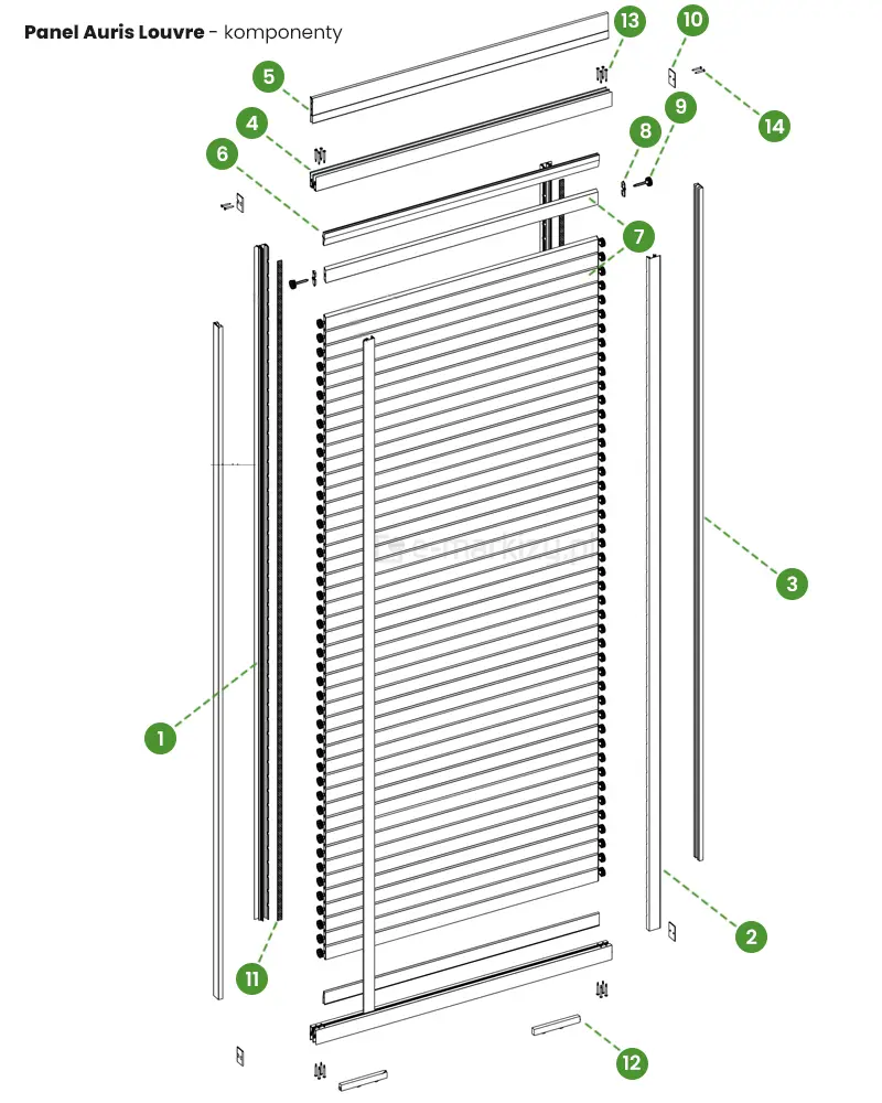 Komponenty zaluzji przesuwnej auris louvre