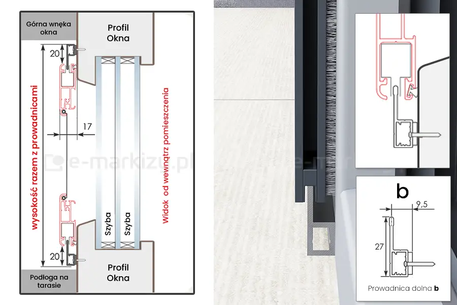 Moskitiera slider prowadnica dolna typ b