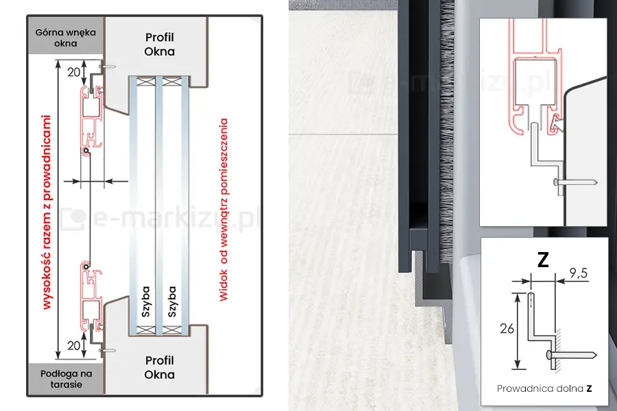 Moskitiera slider prowadnica dolna typ z