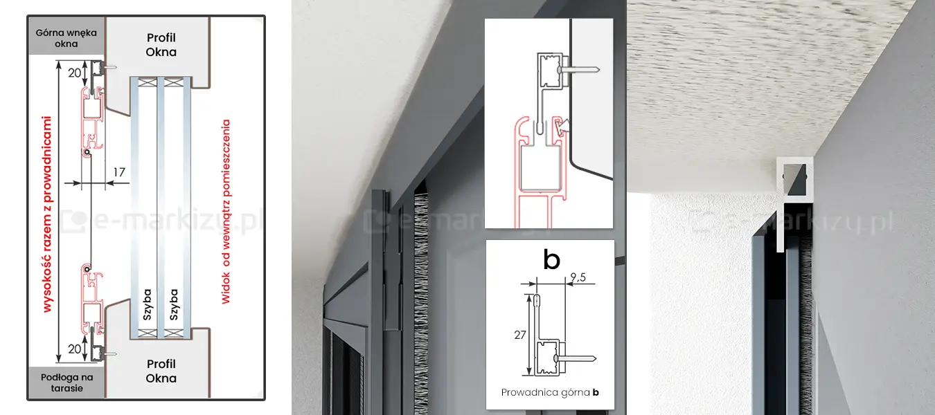 Moskitiera slider prowadnica gorna typ b