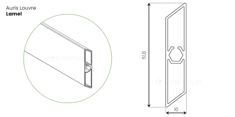 Przekroj lamela zaluzji auris louvre