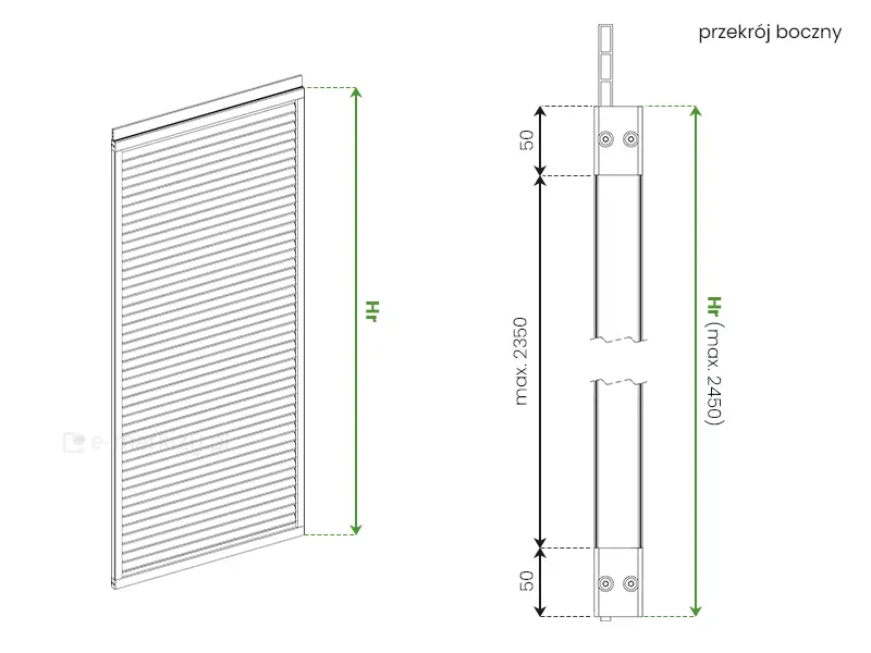 Wymiary ramy panelu żaluzjowego Auris Louvre